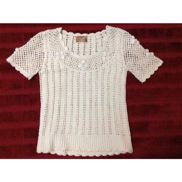 Sheree Massoquoi Vintage Cottege Core boho handmade crochet sweater S - Picture 8 of 10